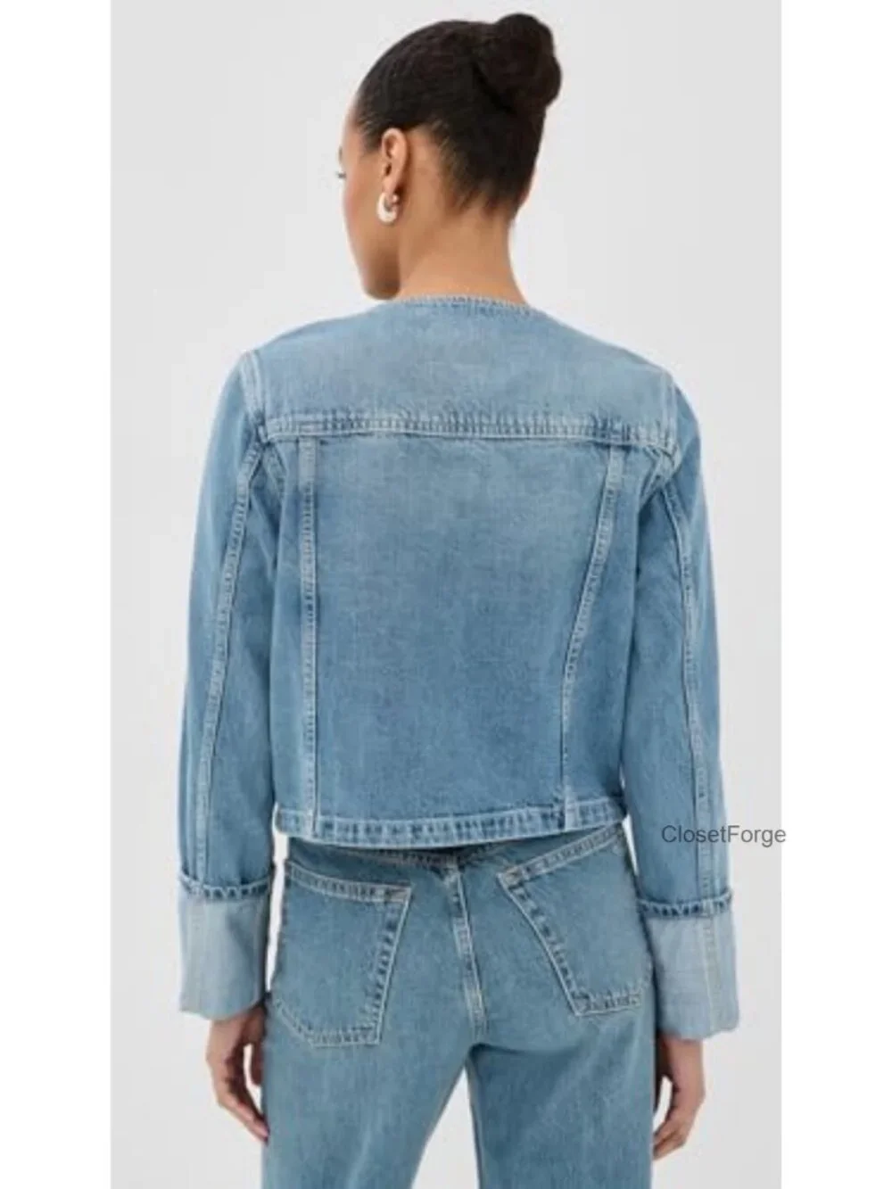Medium Weight Cotton Blend Denim Jacket with Button Placket
